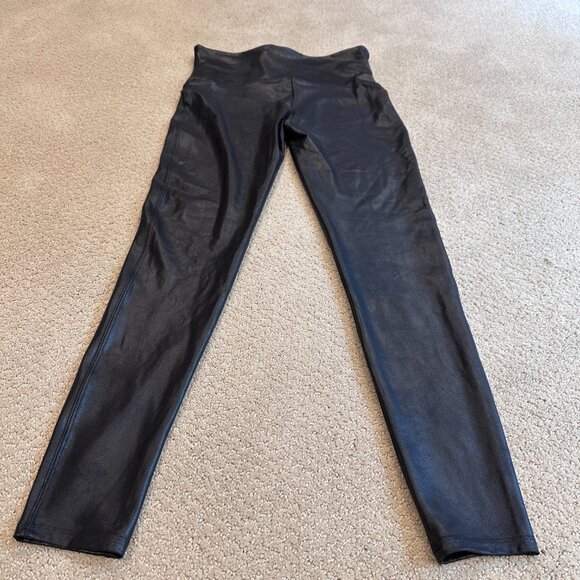 SPANX Black Faux Leather Leggings Sporty Capsule Wardrobe Slimming Size XL #2437 - Picture 12 of 14